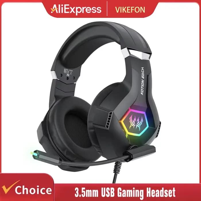 Casque de jeu avec micro dynamique RGB/contrôle intégré pour PC, PS4, PS5, casque de jeu USB 3,5 mm pour ordinateur portable