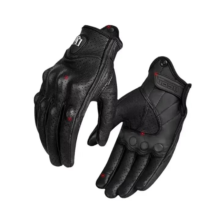 Gants de Moto en cuir véritable perforé rétro