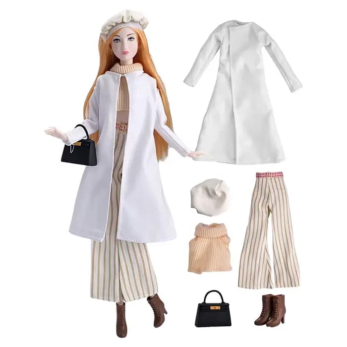 Tenues de poupée à la mode, manteau long d'hiver, chapeau, sac à main, bottes, vêtements de poupée à la mode, accessoires, costume de déguisement pour poupées de 11.5 pouces JJ
