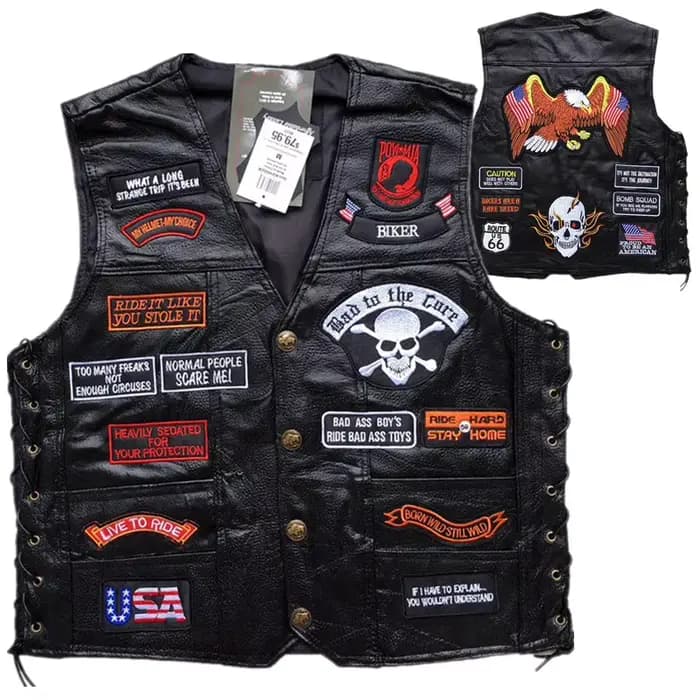 Veste de moto vintage en cuir véritable pour homme