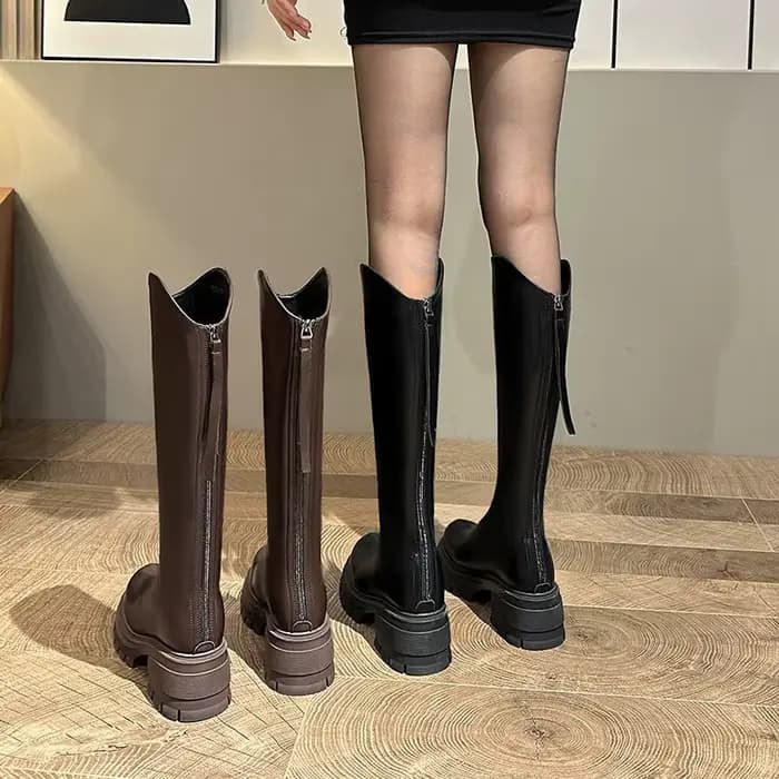 Bottes hautes pour femmes automne hiver nouveau Style fond épais Tube haut fermeture éclair dos