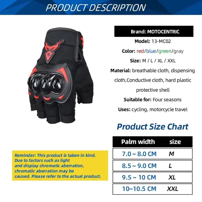 Gants de moto demi-doigt respirants
