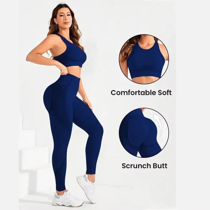 Ensemble 2 pièces, tenue de yoga pour femme, combinaison pantalon taille haute à dos élégant, vêtements de sport super élastiques sans couture, idéal pour la gym