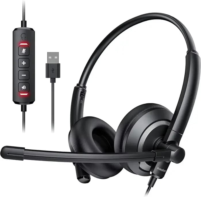 Casque USB filaire Awatrue avec micro anti-bruit pour PC portable, contrôle intégré, son amélioré et léger