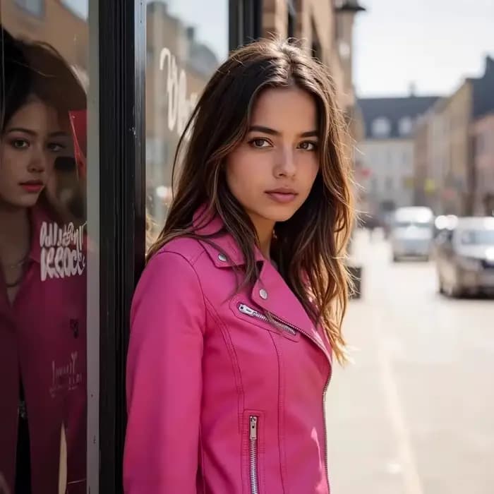 Blouson en cuir PU rouge rétro pour femme