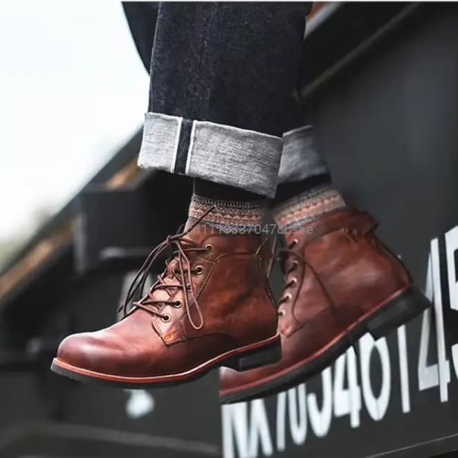 Bottes de moto rétro à bout rond pour homme