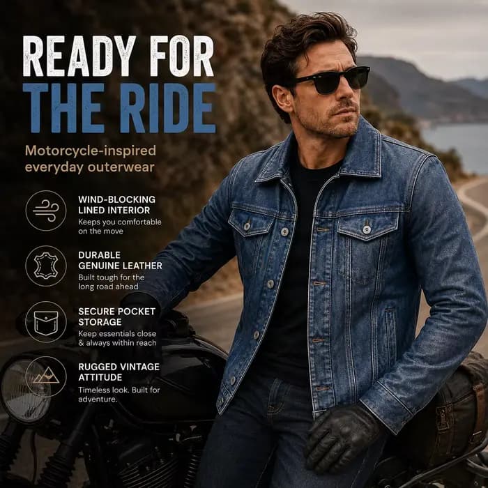 Veste en cuir véritable pour homme