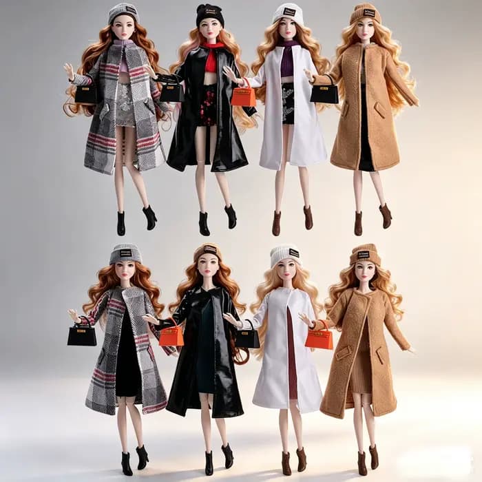 Tenues de poupée à la mode, manteau long d'hiver, chapeau, sac à main, bottes, vêtements de poupée à la mode, accessoires, costume de déguisement pour poupées de 11.5 pouces JJ