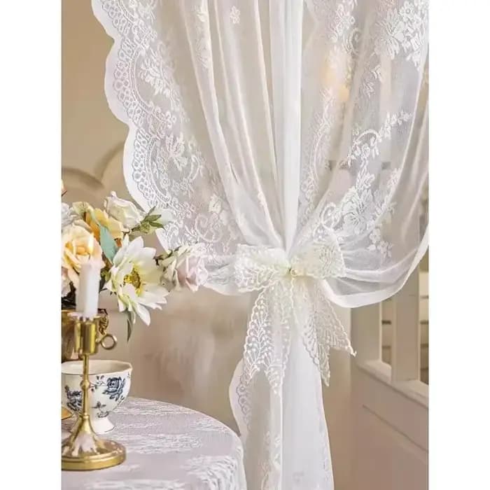 1 paire d'accessoires de rideaux, embrasses élégantes en dentelle blanche pour décoration de rideaux, Style nœud papillon rétro français