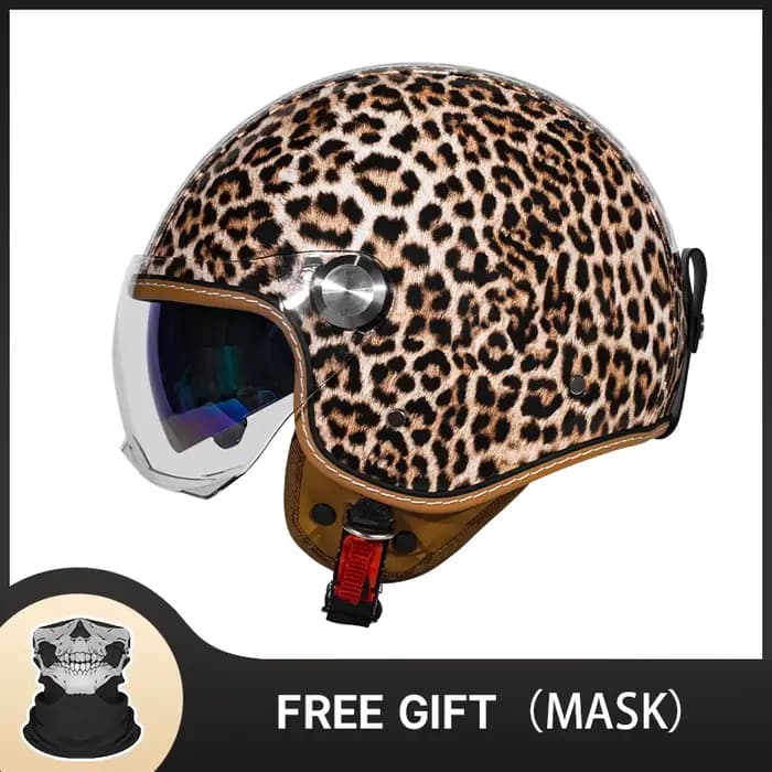 Casque de moto ouvert 3/4 imprimé léopard