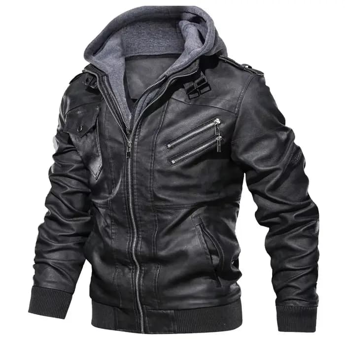 Veste à capuche en cuir PU pour homme