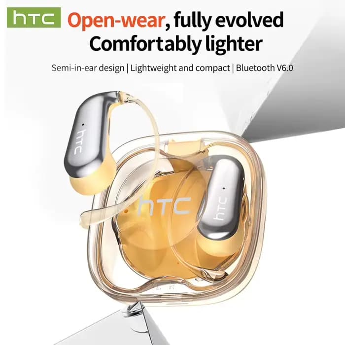 Casque Bluetooth sans fil HTC avec traduction IA, portable, faible latence, USB-C, son clair, ajustement confortable, anti-perte pour la musique et le sport