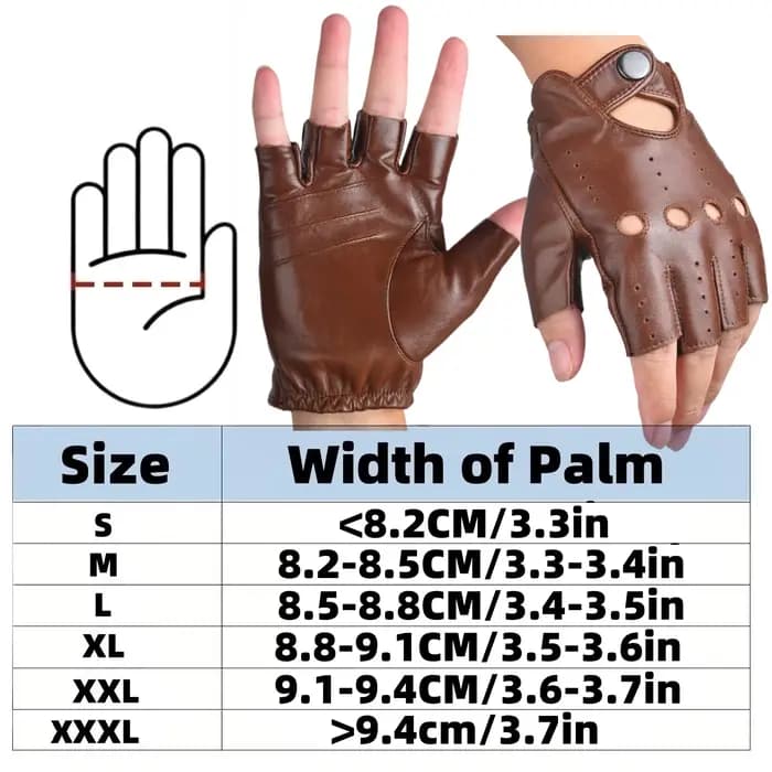 Gants de conduite en cuir demi-doigt sans doigts pour hommes