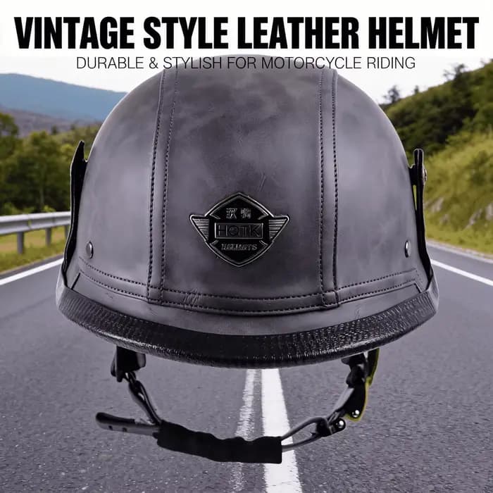 Casque de moto rétro demi-coque ouvert en cuir de 128 mm fabriqué allemand avec visière ouverte certifiée DOT