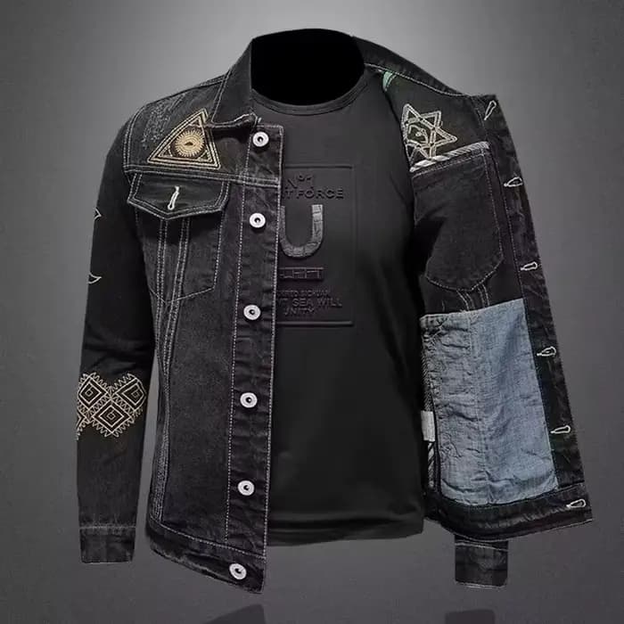 Veste en jean de moto Vintage pour hommes, coupe Slim et ample, revers brodé en coton, décontracté, noir, bleu, tendance, printemps automne