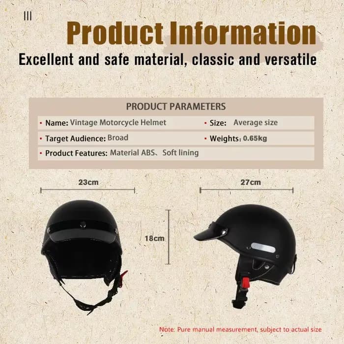 Casque de moto vintage Demi-casque Cruiser pour hommes