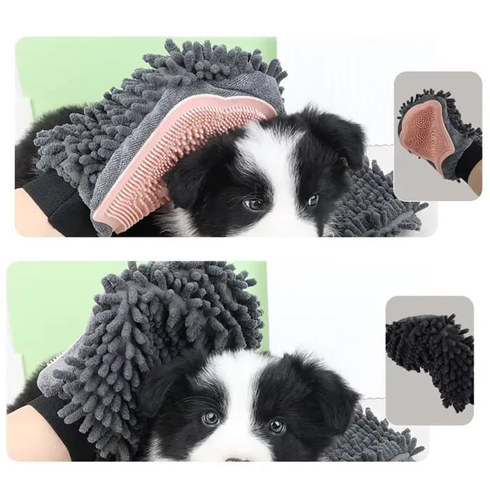 1PC Gants de toilettage pour animaux de compagnie, gants double face pour le nettoyage et le massage, lavage et bain des chiens, absorption rapide de l'eau, gants pour enlever les poils