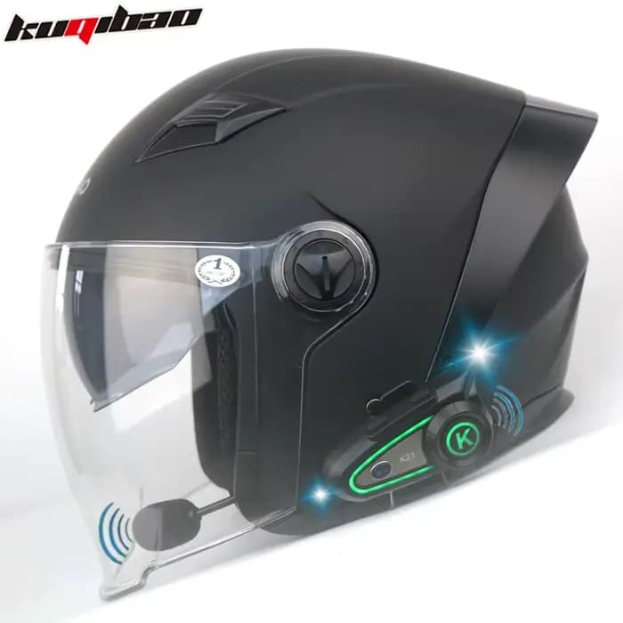 Kuqibao Casque de moto Interphone Bluetooth Demi-casque Chevalier électrique pour hommes et femmes Double miroir universel en toutes saisons