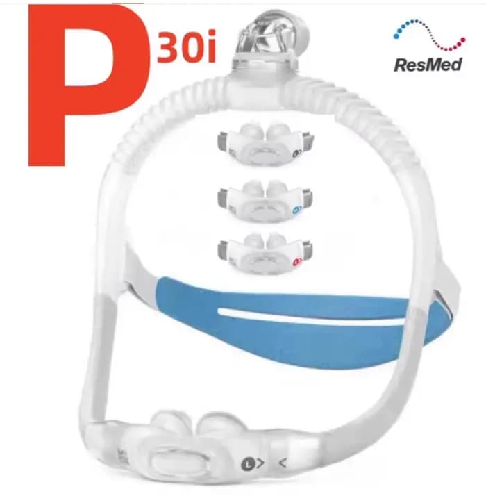 Resmed Airfit P30i masque d'oreillers nasaux masque CPAP comprend sangle, cadre, coussin d'oreiller (M/L/S) Apnée du sommeil Anti-ronflement