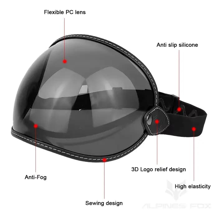 Noir rétro universel casque de moto bulle bouclier visière lentille haute élasticité