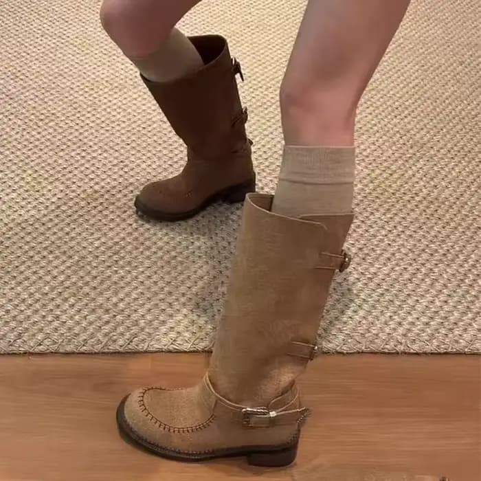 Bottes longues pour femmes chaussures à talons mi-hauts De créateur hiver grosses bottes Chelsea 2025 bottes gothiques De marche nouvelle tendance Mujer De Botas