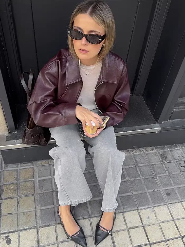 Nibber Zipper Veste Femme Faux Cuir Automne Tendance Revers Plein Manches Hottie High Street Mode Polyvalent Style Basique Manteaux