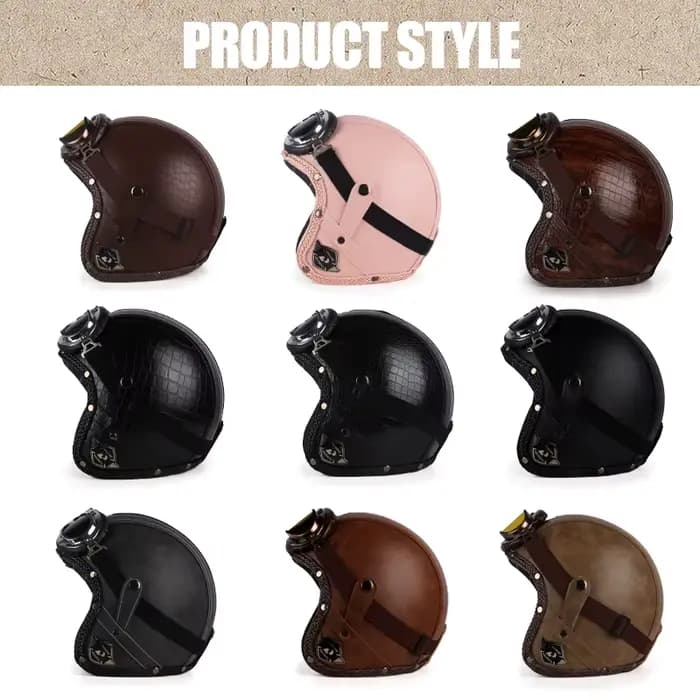 UCHOOSE casque de Moto rétro en cuir PU visage ouvert 3/4 Chopper casques de vélo classique Casco