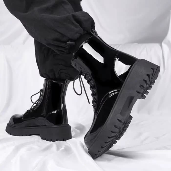 2025 nouveaux hommes noir en cuir verni Style britannique moto botte Couple extérieur haut