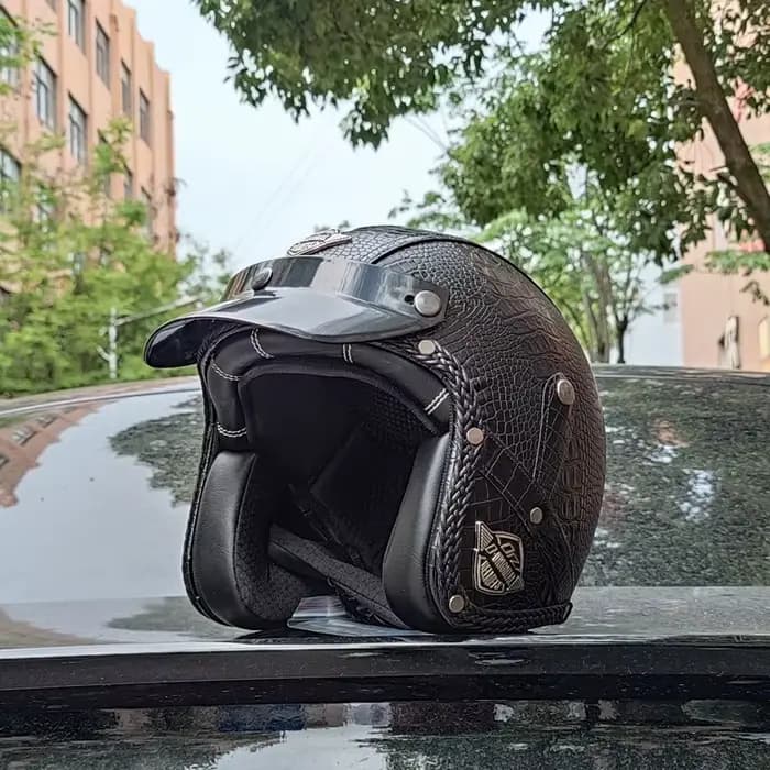 ORZ rétro 3/4 casque de Moto en cuir PU ouvert croisière vélo Casco Vintage Para