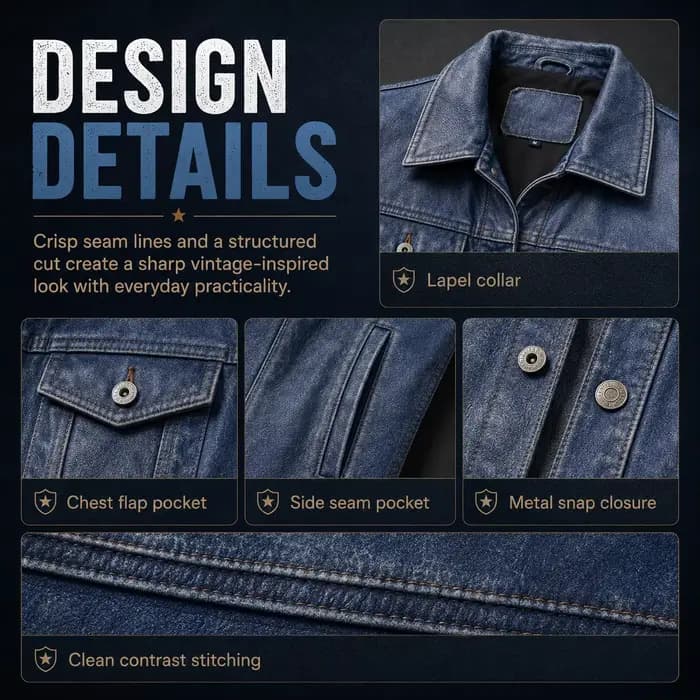 Veste en cuir véritable pour homme