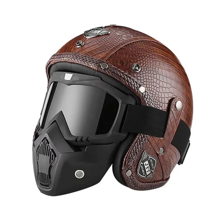 Casque de moto ouvert en cuir PU vintage allemand