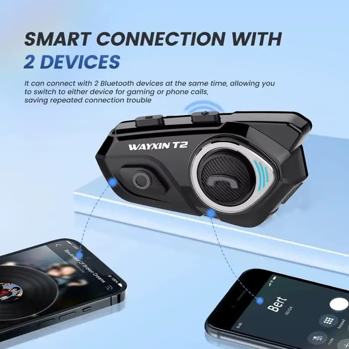 WAYXIN Casque T2 Moto Bluetooth Interphone Pour 2 Cavalier 300M Intercomunicador