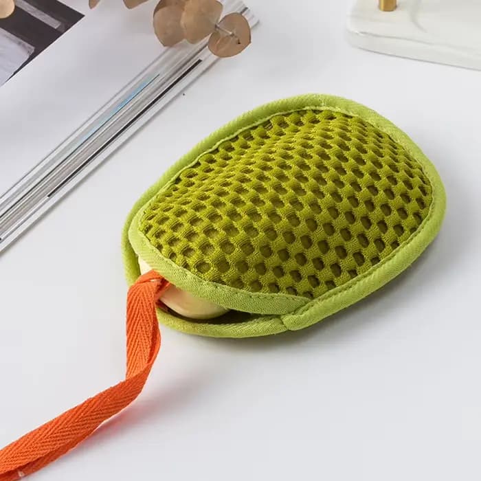 Gant de bain 2-en-1 double face pour éliminer les peaux mortes et la saleté, gant de douche, filet moussant, sac à savon, peut contenir du savon