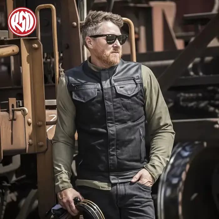 RSD Temple Gilet moto hommes Veste Original classique en cuir de Buffalo Vintage
