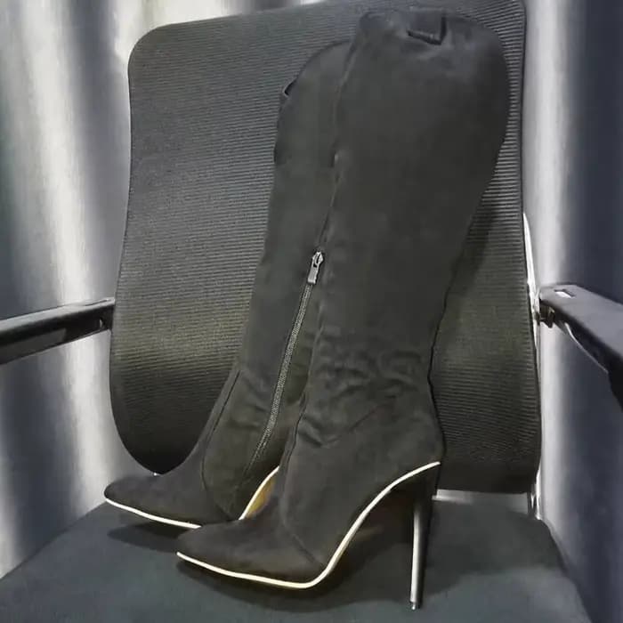 Talons hauts femmes mi-mollet bottes côté fermeture éclair bout pointu bottes Stiletto femmes chaussures