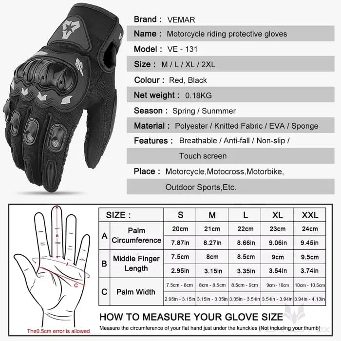 Gants de Moto en Polyester pour Homme et Femme