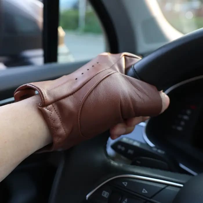 Gants de conduite en cuir demi-doigt sans doigts pour hommes