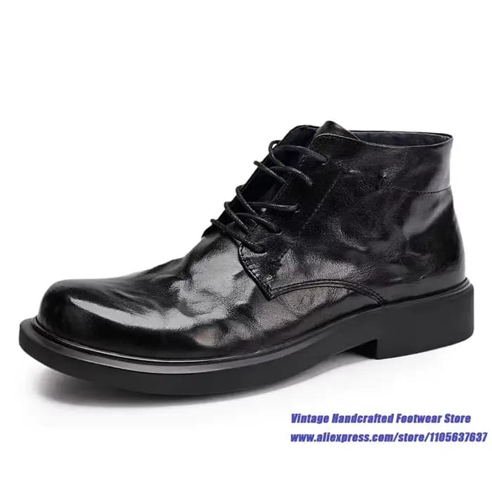 Bottes pour hommes en cuir de vachette noir froissé