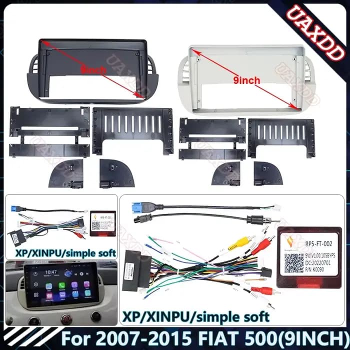 Pour Fiat 500 2007-2015, autoradio MP5 9 pouces, écran Android, accessoires, navigation, cadre de tableau de bord, faisceau de câbles, Canbus
