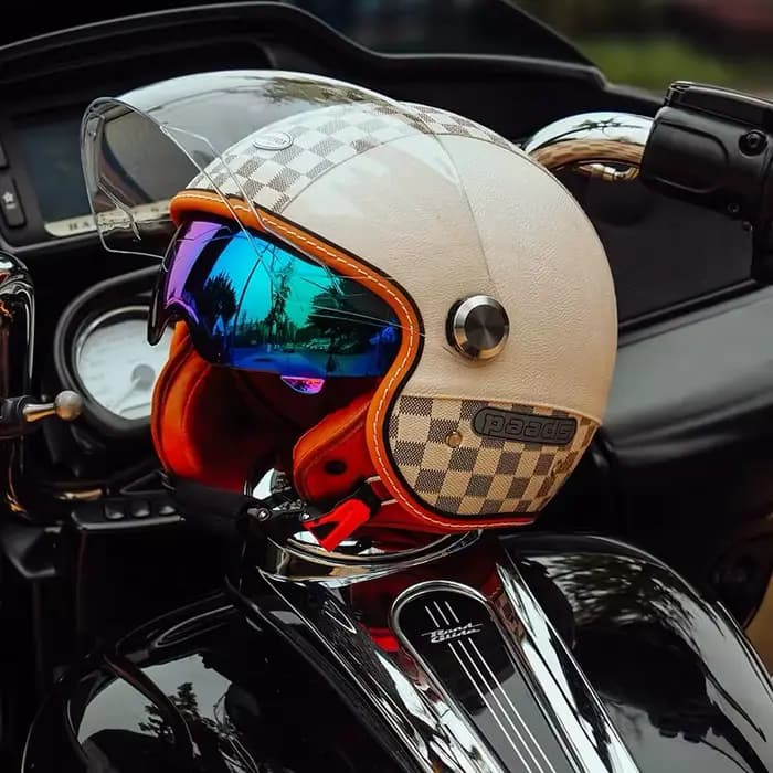 Casque ouvert casques de moto en cuir Vintage Double visière DOT approuvé rétro 3/4 Jet demi-casque avec lentille intérieure