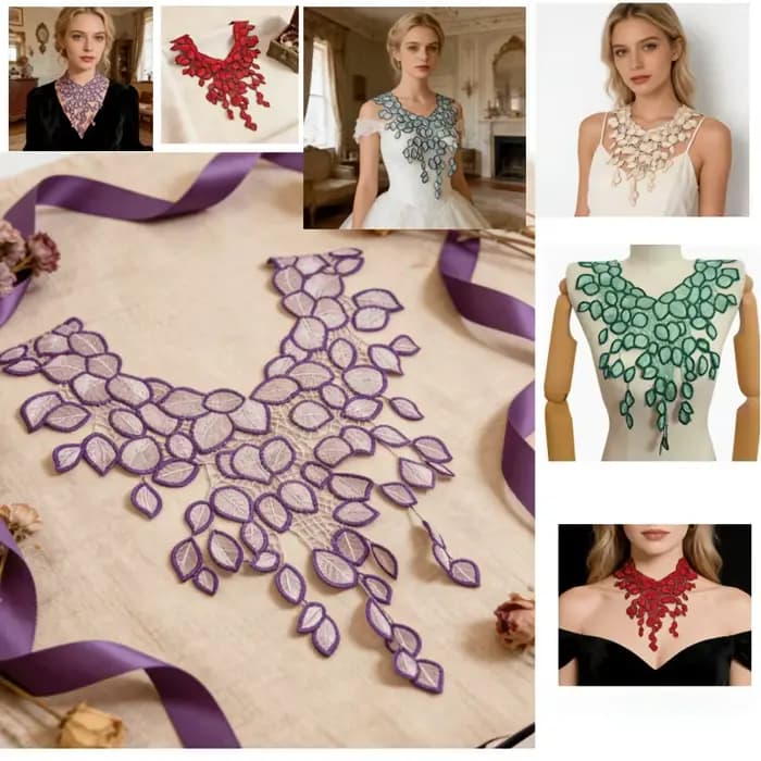 2 pièces d'accessoires en tissu brodé de dentelle très résistants pour le bricolage - Convient pour la couture sur des robes