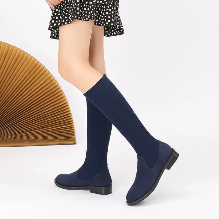 Bottes d'hiver pour femmes, nouvelles bottes plates et confortables tricotées à la mode, 2025