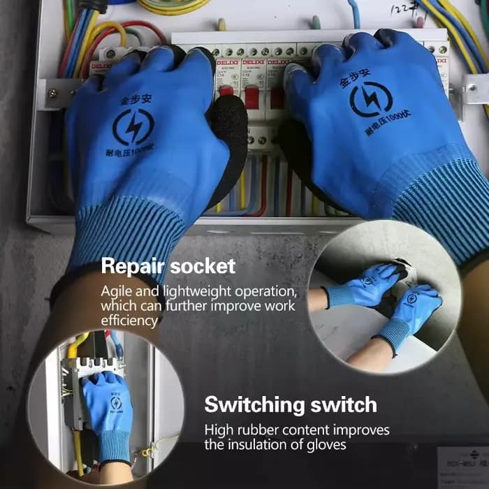 Gants isolants bleus pour électricien, résistance à la tension 1000V, haute élasticité, gants de travail de protection, 1 paire