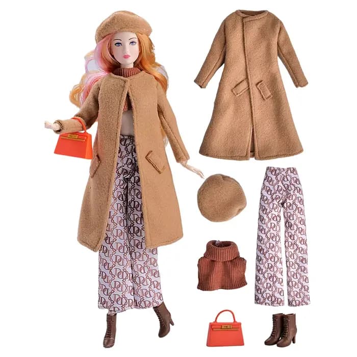Tenues de poupée à la mode, manteau long d'hiver, chapeau, sac à main, bottes, vêtements de poupée à la mode, accessoires, costume de déguisement pour poupées de 11.5 pouces JJ