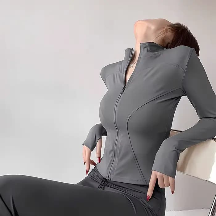 Veste de sport ajustée pour femme, séchage rapide, manches longues, taille cintrée, idéale pour le yoga, la course et le fitness en extérieur – Collection Printemps-Automne
