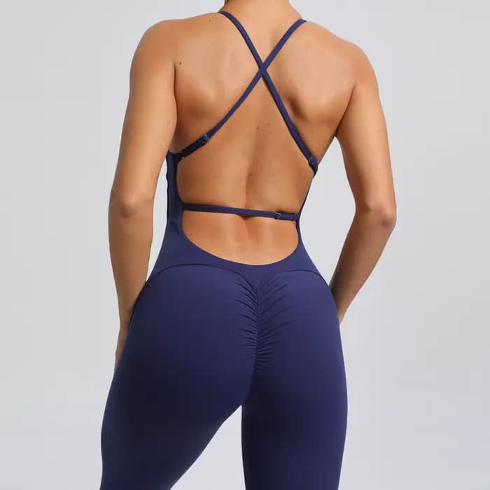 Combinaison d'entraînement pour femmes, une pièce, Fitness, Yoga, dos nu, body de gymnastique, extensible, Sport, Flare