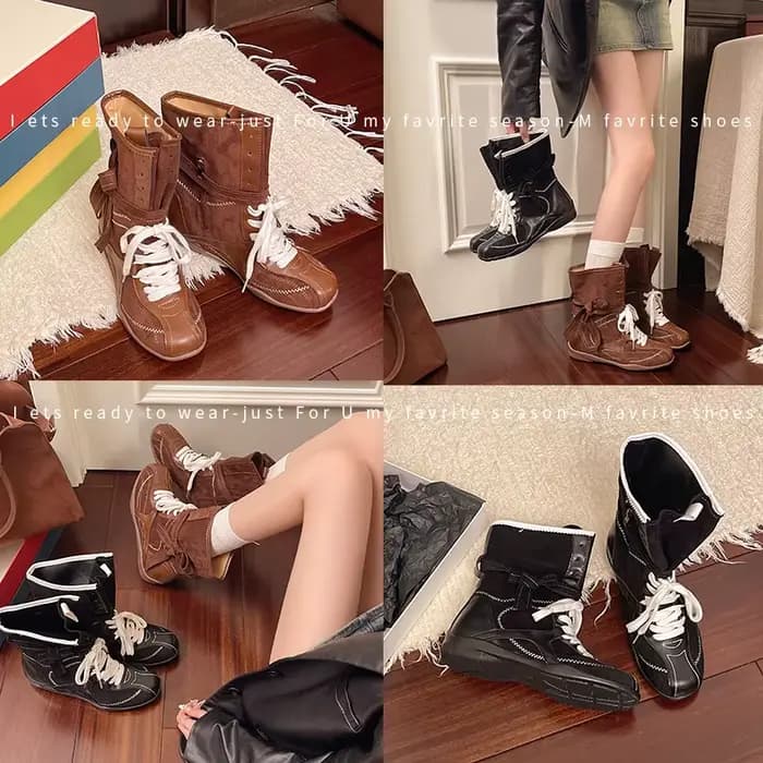 2025 nouvelles bottes de boxe polyvalentes rétro décontractées en cuir Nubuck bout rond couleur assortie à lacets