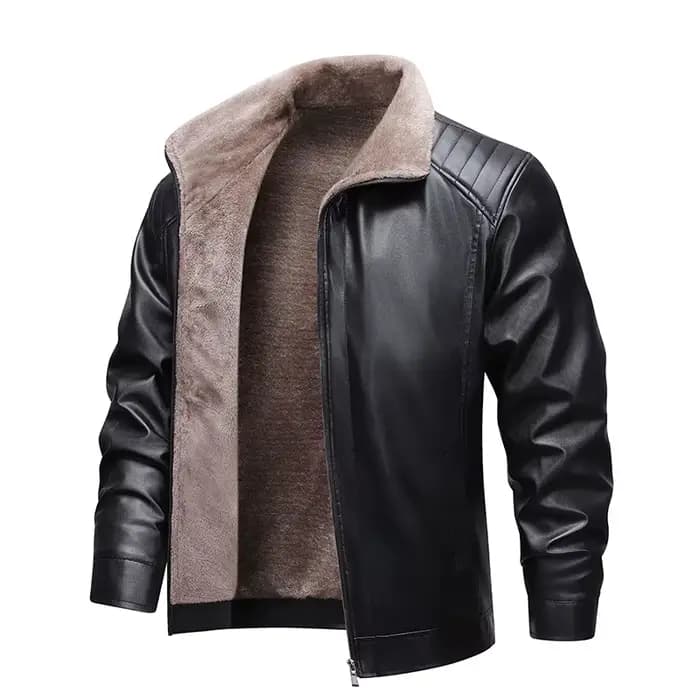 Hommes veste en cuir hiver doublé polaire Biker vestes mode moto