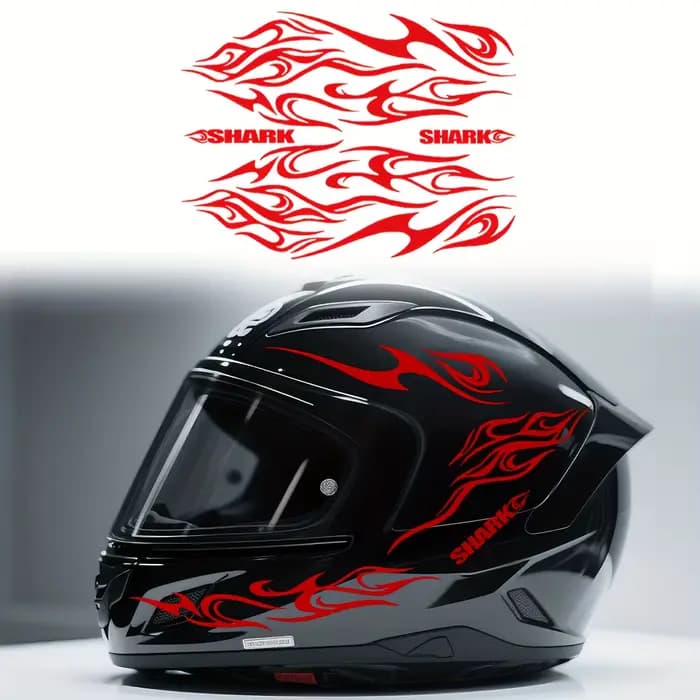 1 ensemble d'autocollants rétro en vinyle motif flamme de requin pour casque de moto et vélo