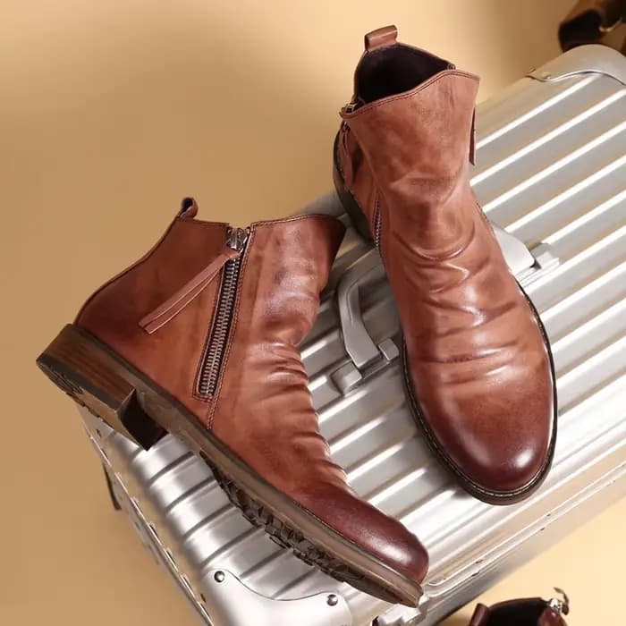 Bottines rétro confortables en cuir antidérapantes pour hommes